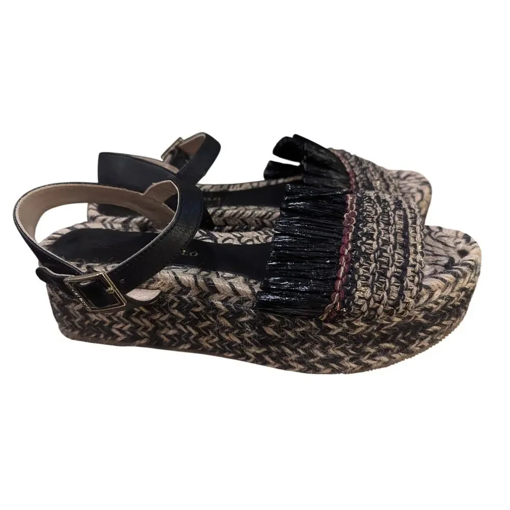 Paloma Barcelo Raffia Woven Fringe Espadrille Platform Sandals Size 38 - Picture 2 of 6